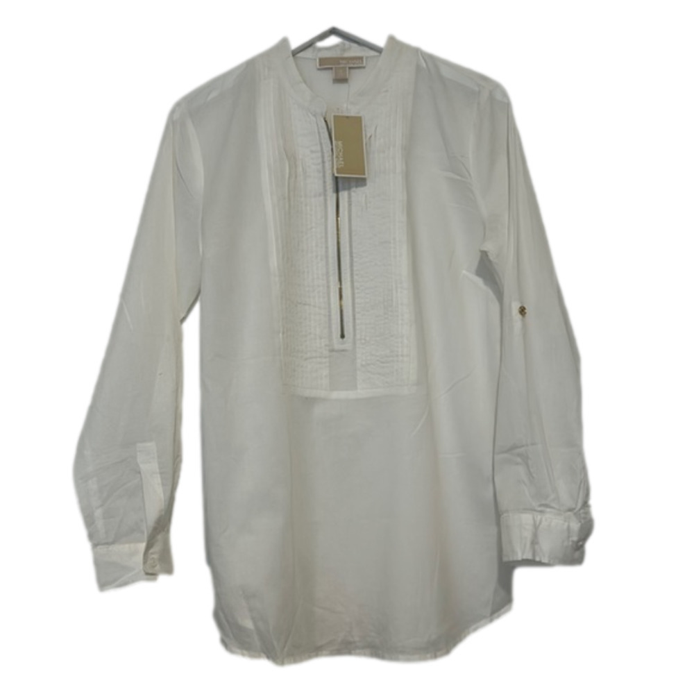 MICHAEL Michael Kors White Zip-Up Blouse, Size 10